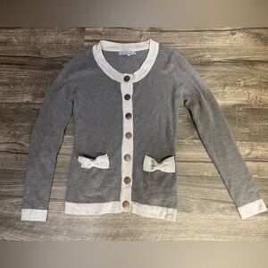 Elegant Gray and Cream Cardigan with Bow Accents